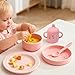 Imagination Junction silicone baby feeding set, Baby Led Weaning Supplies，Cutlery Feeding Supplies, Baby Utensils Feeding Essentials for Starting Solids，5 Piece Set (pink)