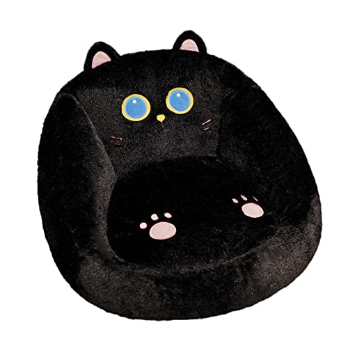 Firecos Coussin en Peluche de Siège Mignon 55x40 cm, Coussin de Chaise en Forme d'animal avec Support Dorsal, Coussin de Sol Doux, Oreillers pour Salle à Manger, Chambre, Bureau (Noir) Cover