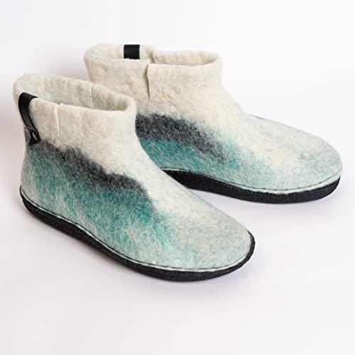 Wool Ankle Boots for Women, Handmade Felted Booties Arctic Wave4