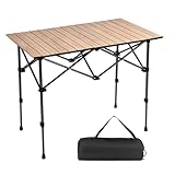 Byliable Camping Table Folding Portable Camp Aluminum Fold Up Lightweight Roll Up Table Adjustable Height with Carry Bag Indoor Outdoor for Camping, Picnic, Backyard, BBQ, Patio, Wood Grain