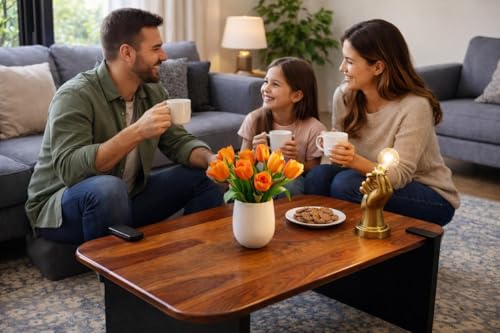 Image of Modern Wooden Coffee Table for Living Room | Sheesham Wood Center Table | Contemporary Tea Table Furniture for Home | Minimalist Designer Cocktail Table for Lounge, Apartment & Office | Teak Finish