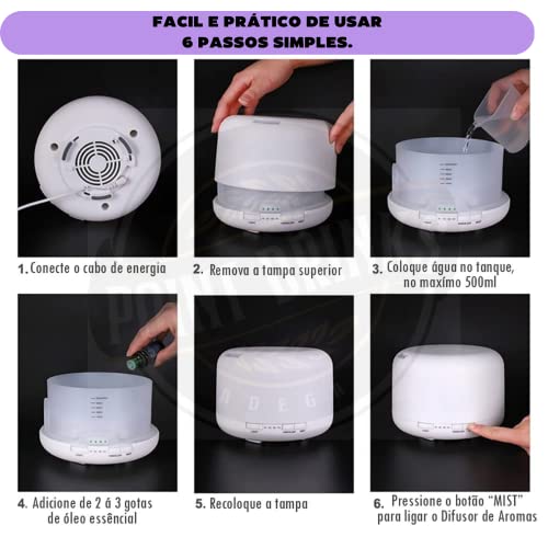 Difusor De Aromas Grande 500ml Umidificador De Ar e Ambiente Ultra Sônico Potente Temporizador ate 6