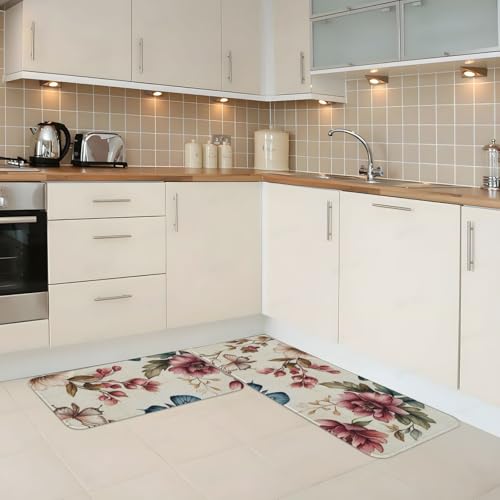 Tapetes de cocina acolchados estilo vintage con mariposas para transformar tu hogar con confort 3