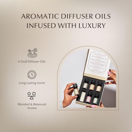 Image of Oud Diffuser Oil, Essential Oil Gift Set by Dukhni | 6 x 10ml Arabic Oil Gift Set for Diffuser & humidifier | 100% Pure Halal Oudh Oils | Relax with Home Aromatherapy, for Relaxation and Massage