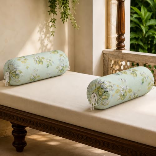 Image of Clasiko Cotton Bolster Covers Set of 2, Morning Mist, Standard Size