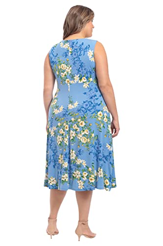London Times Women's Sleeveless Fit And Flare Dress With Pleat Tucks And Keyhole Detail At Neck, Della Robbia Blue/Yellow #TOP6