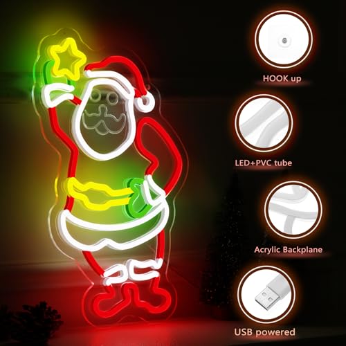 Image of Xuhal Christmas Santa Claus Neon Sign LED Christmas Light up Sign Santa Claus Neon Light USB Powered Acrylic Home Wall Decor for Xmas Party Bedroom Living Room Cafe Bar Outdoor Decorations