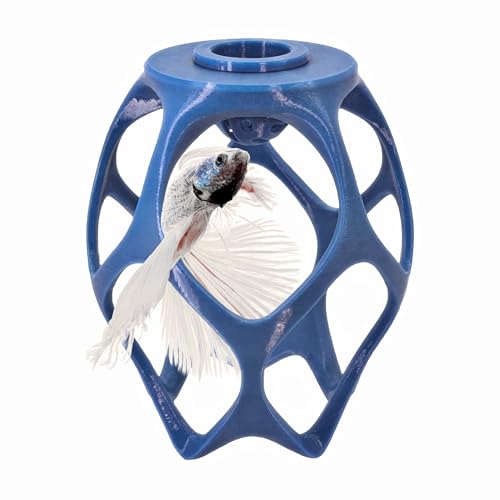 Image of Betta Play Ground | Floating Hammock and Hiding Cave for Betta, Fish, Shrimp with Feeding Station - Swim-Through Aquarium Ornament and Tank Decoration (Baby Blue, Regular)