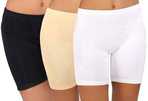 Image of Bralux Cycling Shorts for Women, Girls with Cotton Spandex Set of 3 - Multi Colour Rib Shorts