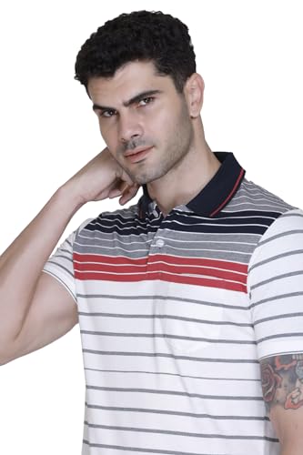Image of SANE ORIGINALS T-Shirt for Men with Pocket || Textured Striped Polo for Men