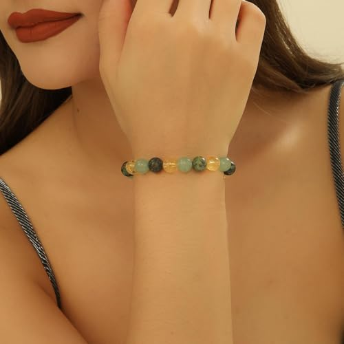 3pcs Wealth Money Bracelets,Healing Crystal Citrine African Turquoise Bracelets for Women Men,Lucky Feng Shui 8mm Natural Stone Green Aventurine Beaded Spiritual Gemstone Jewelry Gifts2