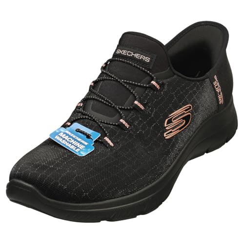 Skechers Mujer Summits Classy Night1 Zapatillas, Black Mesh Black Rose Gold Trim, 38 EU