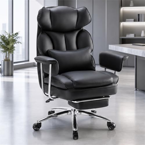 Image of Executive Ergonomic Office Chair, PU Leather High Back Reclining Office Chair with Footrest and Lumbar Support, Height Adjustable Rolling Swivel Computer Chair for Home Office,Black
