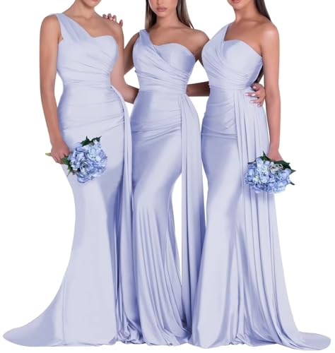 Image of One Shoulder Bridesmaid Dresses for Wedding Long Satin Bodycon Prom Dress Mermaid Formal Evening Gowns