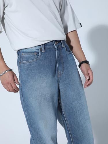 Image of Hubberholme Men Blue Cotton Straight Fit Casual Jeans