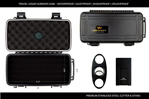 Kobi & Knight Travel Cigar Humidor Case With Cigar Cutter And Stand - Waterproof Dustproof Portable Cigar Case For 5 X 8-Inch Cigars - Cigar Aficionados Accessories - Cigars Gift Set For Men #TOP2