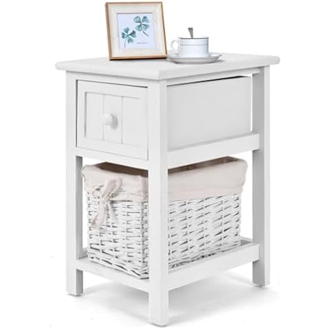 CASART 2-Tier Nightstand with Storage Drawer Cover