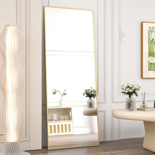Image of VENETIAN IMAGE Full-Length Dressing Mirror, Floor or Wall Mounted, Metal Frame for Modern Interiors (Gold, 160 x 40 CM)