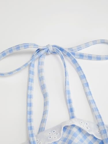 Image of CIDER Womens Summer Gingham Dress Plaid Tie Spaghetti Strap Sleeveless Lace Trim Cute A Line Casual Mini Dresses Sundress