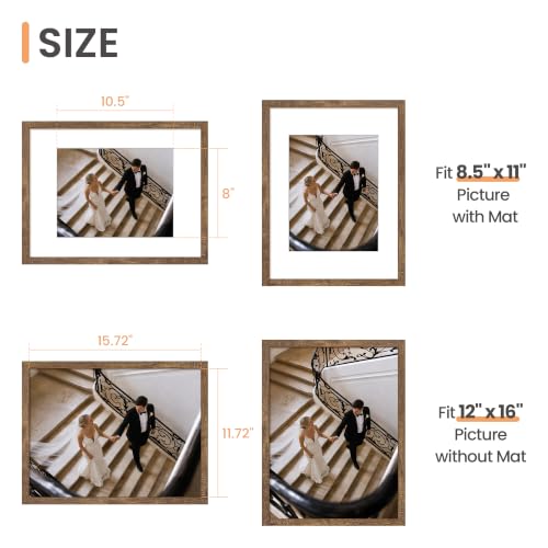Image of upsimples 12x16 Frame, Display Pictures 8.5x11 with Mat or 12x16 Without Mat, Wall Hanging Photo Frame, Rustic Brown, 1 Pack
