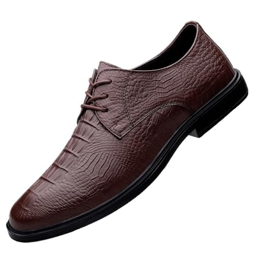 Men's Lace up Derby Leather Dress Shoes Cushioned Support Slip Resistant Durable Crocodile Pattern Business Work Footwear