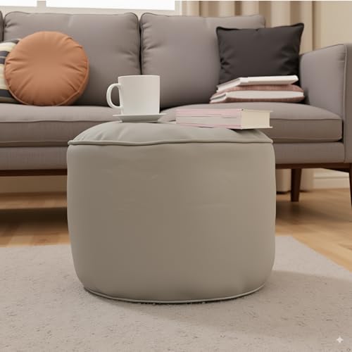 Image of Premium Faux Leather Footstool /Footrest /Pouffe | EPS Beans Filled | Ready to Use | Soft Cushioned Ottoman | Durable Leatherette Finish | Living Room, Bedroom & Office Color- (Grey)