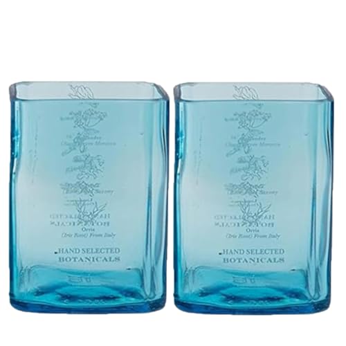 GoGiftid Juego de vasos reciclados creados con botella de ginebra azul zafiro Bombay - Vaso de 300 ml | Vasos de cóctel y ginebra ecológicos (paquete de 2)