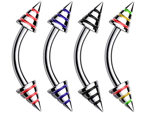 LOT Piercing Arcade Spike Rayures 1.2X8MM Tragus Oreille Lobe Teton sourcil pic Pique 3 mm Rasta, Bleu, Noir, Rouge