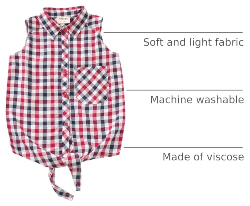 Image of Little Big Girls Sleeveless Woven Plaid Button Down Shirts with Collar Red Black Navy Color