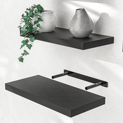 Casaria® Wandregal Holz Schwarz Regal mit Halterung 15kg Tragkraft Hängeregal Küche Wohnzimmer Flur Wand Schweberegal Bücherregal Regalbrett Schwebend Matt 50cm