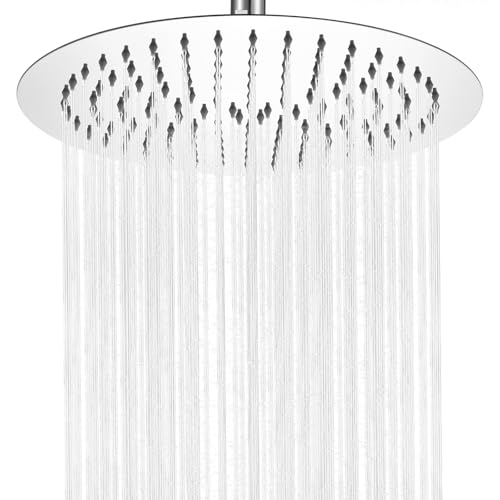 Auralum Pomme de Douche Pluie 8 Pouces (20 x 20 cm) Ronde, Acier Inoxydable, Buses Auto-Nettoyantes Réglables à 360°, Chrome