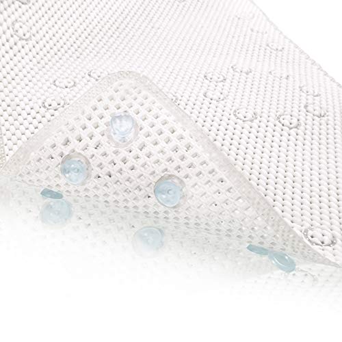 TJWODO Shower and Bath Mat,Non-Slip Machine Washable and Extra Large Bathtub Mats with Drain Holes and Suction Cups Soft Foam Tub Mats-36” X 17”,White