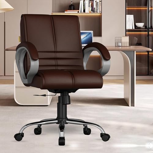 Image of FUGO FG235 with 3 Years Warranty Ergonomic Medium Back Office Chair with Adjustable Height, Cushioned Back&Seat, Tilting Mechanism, Heavy-Duty Metal Base, Perfect for Work, Study and Office (Brown)