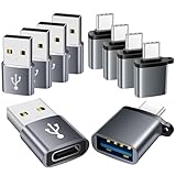 AiNEERich USB to USB C Adapter 10 Pack,USBC to USB Adapter,USBA to USBC Adapter,TypeC to USBA Male Female OTG Converter for iPhone 16 15,MacBook,PS5,Phones,Charger,Grey