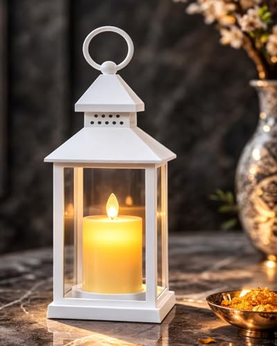 Image of Homesake 1 Pc Flameless and Smokeless Acrylic Antique LED Hurricane Lamp Wall Hanging for Home, Living Room Corner, Festive Decor, Diwali Decoration for Home, Classic, White