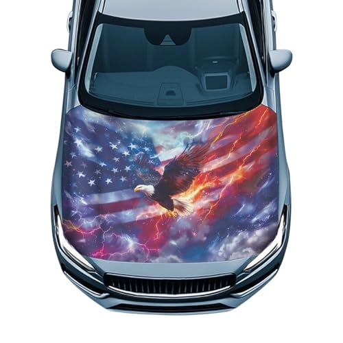 Image of Eagle Hood Covers for Cars Removable Automotive Accessories Elastic Fabrics Dustproof USA Flag Car Hood Wrap Durable Easy Installation for Sedans SUV Trucks