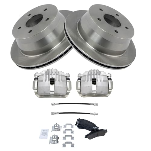 Image of TRQ Rear Brake Pad and Rotor Set Ceramic Rotors Calipers Compatible with 1999-2005 Chevrolet Blazer 2000-2004 S10 1998-2001 GMC Jimmy Oldsmobile Bravada 2000-2003 Sonoma 1998-2000 Isuzu Hombre