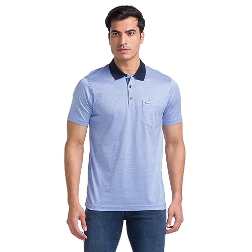 Image of Park Avenue Men's Pure Cotton Two Tone Pattern Slim Fit Polo Collar Half Sleeve Casual T-Shirt