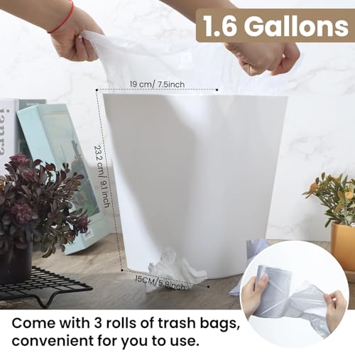 Eccliy 6 6 Pack Plastic Trash Can with 3 Rolls of Trash Bags Small Wastebasket Garbage Bin Container for Bathroom, Bedroom, Home Office, Living Room, Kitchen (Gray,White) - Thumbnail 2