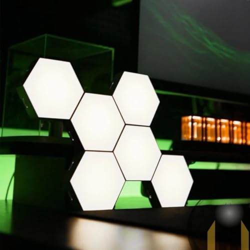 Kit com 5 Lâmpadas Quânticas LED Hexagonais Touch Modular – Iluminação Personalizável e Inovadora pa
