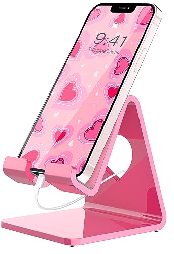 Crpich Acrylic Cell Phone Stand Portable Phone Holder Pink Phone Stand for Desk Compatible with Phone16 15 14 13 12 Pro Max Mini 11 SE Switch Android Smartphone Pad Tablet Desk Accessories