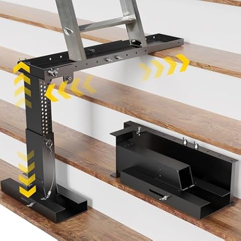 Foldable Heavy-Duty Ladder Extender | High Strength Steel Ladder Leveler for Stairs, Fits Ladder Feet Spacing <30", Adjustable 11-18" Height, 17-31.5" Length, Extendable Platform, Ladder Accessories Cover