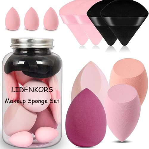 LIDENKORS Makeup Sponge, Foundation Blending Beauty Sponge, Makeup Sponge Powder Puff Set, Makeup Sponge for Liquid Cream and Powder, Multi Color Make up Sponge