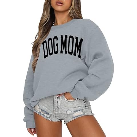 KNEYATTA Dog Mom Sweatshirt Women Dog Lover Sweatshirt Funny Graphic Sweatshirts Dog Mam Pullover Tops Grey Cover