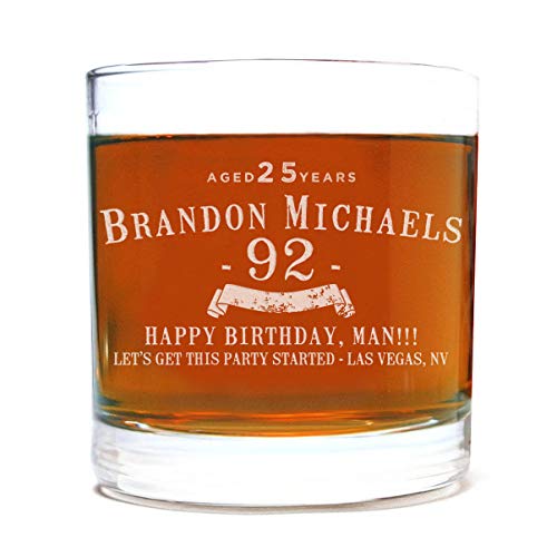 Personalized Etched 11oz Whiskey Rocks Glass for Birthday Gifts