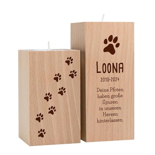 Värmeljushållare set med gravyr för sorg, personlig ljushållare, träljusstake med ordspråk, souvenir för död hund, gravprydnad, sorgsgåvor, djurminne