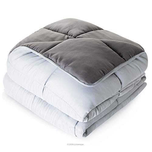 Linenspa Reversible Down Alternative Comforter and Duvet Insert, for Twin Size Bed – All-Season Comforter with Box Stitch and 8 Duvet Loops – Bedding for Kids, Teens, and Adults – Stone / Charcoal by Linenspa - Image 2