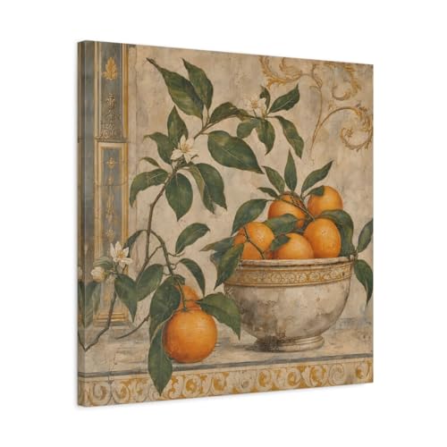 Toile Oranges Orange and Green Canvas rétro au châssis épais de 3 cm