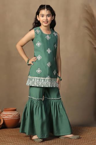Image of Fashion Dream Girl's Chanderi Silk Ethnic Kurta and Sharara Set|Kids Salwar Suit Set|Sharara Set for Girls