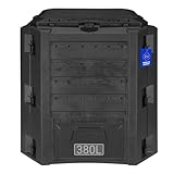 FIXKRAFT Thermo Komposter 380l Schnellkomposter Thermokomposter Schwarz Gartenkomposter Kunststoff Schnell Kompostierer Garten Kompostbehälter mit Deckel